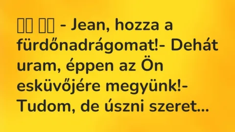 Viccek: 
		  
		  – Jean, hozza a fürdőnadrágomat!- Dehát uram,…