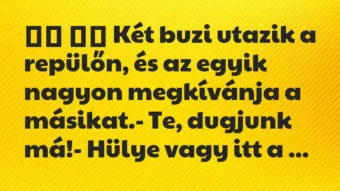 Viccek:
Két buzi utazik a repülőn, és az egyik nagyon… Viccek:
Két buzi utazik a repülőn, és az egyik nagyon…