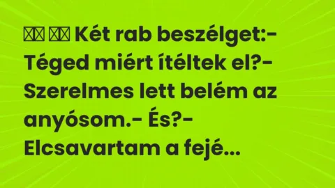 Viccek:
Két rab beszélget:- Téged miért ítéltek… Viccek:
Két rab beszélget:- Téged miért ítéltek…