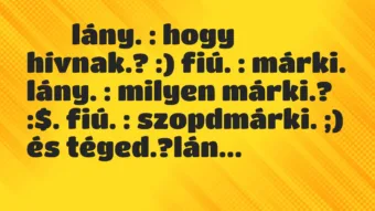 Viccek: 
		  
		  lány. : hogy hívnak.? :) fiú. : márki….