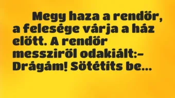 Viccek: 
		  
		  Megy haza a rendőr, a felesége várja a ház előtt….