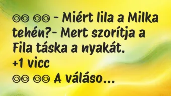 Viccek: 
		  
		  – Miért lila a Milka tehén?- Mert szorítja a …