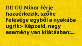 Viccek: 
		  
		  Mikor férje hazaérkezik, szőke felesége egyből a …