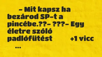Viccek: 
		  
		  – Mit kapsz ha bezárod SP-t a pincébe.??-…