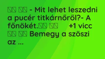 Viccek:
– Mit lehet leszedni a pucér titkárnőről?- A … Viccek:
– Mit lehet leszedni a pucér titkárnőről?- A …