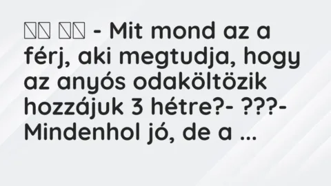 Viccek: 
		  
		  – Mit mond az a férj, aki megtudja, hogy az anyós…