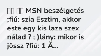 Viccek:
MSN beszélgetés ;fiú: szia Esztim, akkor este… Viccek:
MSN beszélgetés ;fiú: szia Esztim, akkor este…