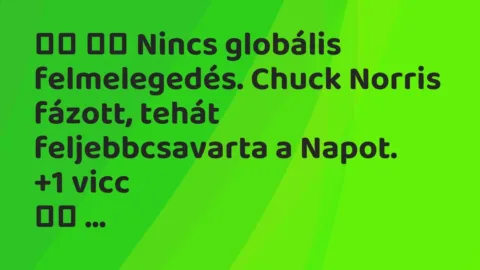 Viccek: 
		  
		  Nincs globális felmelegedés. Chuck Norris fázott,…