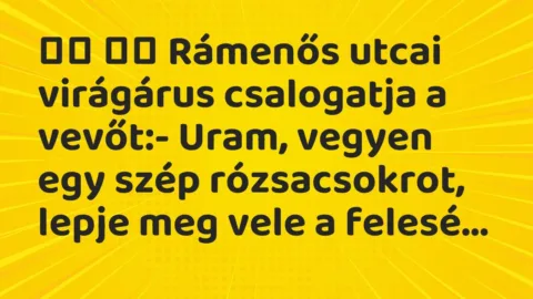 Viccek: 
		  
		  Rámenős utcai virágárus csalogatja a vevőt:- …