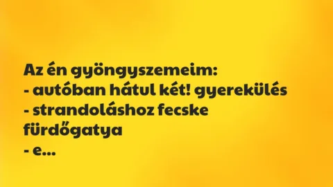 Vicces történet:
Az én gyöngyszemeim:
– autóban… Vicces történet:
Az én gyöngyszemeim:
– autóban…