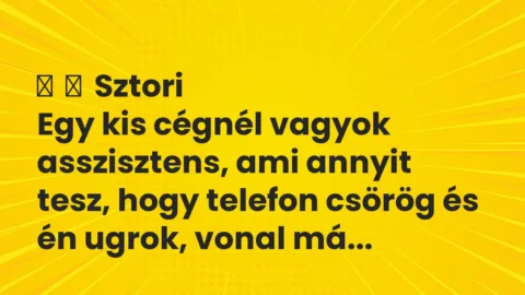 Vicces történet: 
	    	    Sztori


Egy kis cégnél vagyok asszisztens, ami annyit …