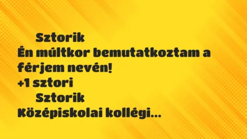 Vicces történet: 
	    	    Sztorik


Én múltkor bemutatkoztam a férjem nevén!