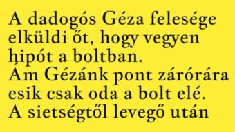 Vicc: A dadogós Géza felesége elküldi őt, hogy vegyen hipót a boltban….