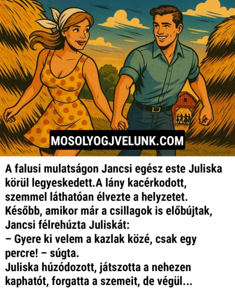 Vicc: A falusi mulatságon Jancsi egész este Juliska körül legyeskedett.