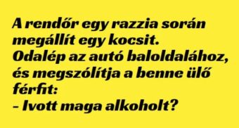 Vicc: A rendőr egy razzia során megállít egy –