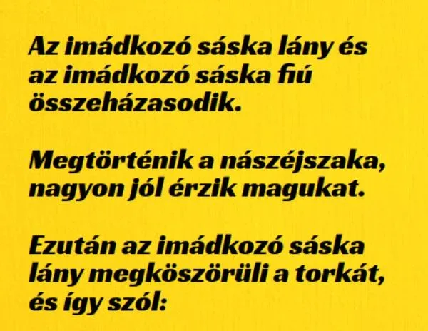 Vicc: Az imádkozó sáska lány és az imádkozó sáska fiú Vicc: Az imádkozó sáska lány és az imádkozó sáska fiú összeházasodik….