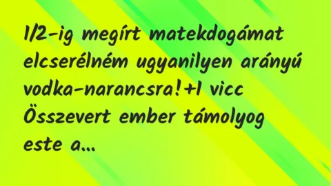 Vicc: 1/2-ig megírt matekdogámat elcserélném ugyanilyen arányú… Vicc: 1/2-ig megírt matekdogámat elcserélném ugyanilyen arányú…