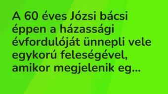 Vicc: A 60 éves Józsi bácsi éppen a házassági évfordulóját ünnepli vele… Vicc: A 60 éves Józsi bácsi éppen a házassági évfordulóját ünnepli vele…