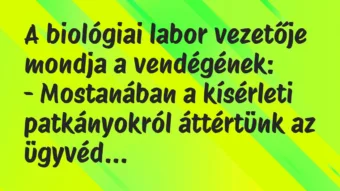 Vicc: A biológiai labor vezetője mondja a vendégének:
– Mostanában a… Vicc: A biológiai labor vezetője mondja a vendégének:
– Mostanában a…
