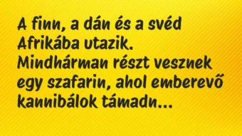 Vicc: A finn, a dán és a svéd Afrikába utazik. Mindhárman részt vesznek egy…