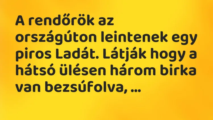 Vicc: A rendőrök az országúton leintenek egy piros Ladát. Látják hogy a… Vicc: A rendőrök az országúton leintenek egy piros Ladát. Látják hogy a…