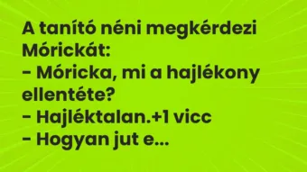 Vicc: A tanító néni megkérdezi Mórickát:

– Móricka, mi a hajlékony…