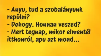Vicc: – Anyu, tud a szobalányunk repülni?

– Dehogy. Honnan…