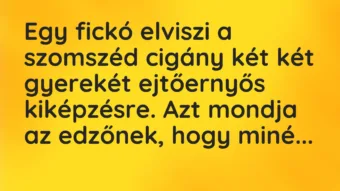 Vicc: Egy fickó elviszi a szomszéd cigány két két gyerekét ejtőernyős…