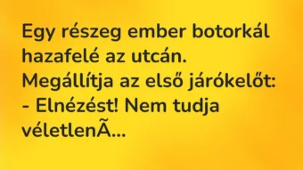 Vicc: Egy részeg ember botorkál hazafelé az utcán. Megállítja az első…