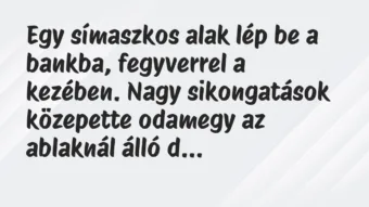 Vicc: Egy símaszkos alak lép be a bankba, fegyverrel a kezében. Nagy… Vicc: Egy símaszkos alak lép be a bankba, fegyverrel a kezében. Nagy…