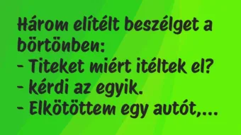 Vicc: Három elítélt beszélget a börtönben:

– Titeket miért itéltek el?…