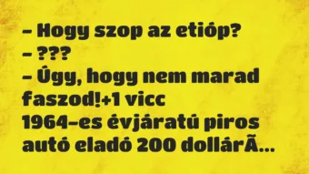Vicc: – Hogy szop az etióp?

– ???

– Úgy, hogy nem marad faszod!