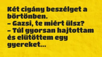 Vicc: Két cigány beszélget a börtönben.

– Gazsi, te miért ülsz?

-…