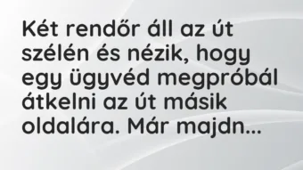 Vicc: Két rendőr áll az út szélén és nézik, hogy egy ügyvéd megpróbál…