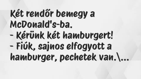 Vicc: Két rendőr bemegy a McDonald’s-ba.

– Kérünk két…