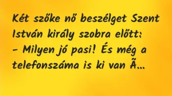 Vicc: Két szőke nő beszélget Szent István király szobra előtt:

– Milyen…