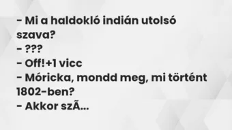 Vicc: – Mi a haldokló indián utolsó szava?

– ???

– Off!