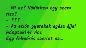 Vicc: – Mi az? Vödörben egy szem rizs?

– ???

– Az etióp gyerekek…
