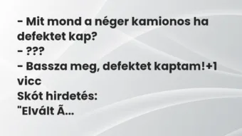 Vicc: – Mit mond a néger kamionos ha defektet kap?

– ???

– Bassza…