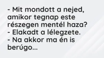 Vicc: – Mit mondott a nejed, amikor tegnap este részegen mentél haza?
-… Vicc: – Mit mondott a nejed, amikor tegnap este részegen mentél haza?
-…