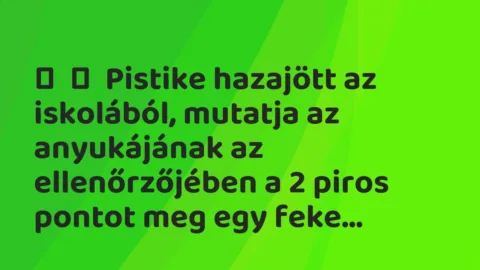 Vicc: 
	    	    Pistike hazajött az iskolából, mutatja az anyukájának az…