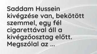 Vicc: Saddam Hussein kivégzése van, bekötött szemmel, egy fél cigarettával… Vicc: Saddam Hussein kivégzése van, bekötött szemmel, egy fél cigarettával…