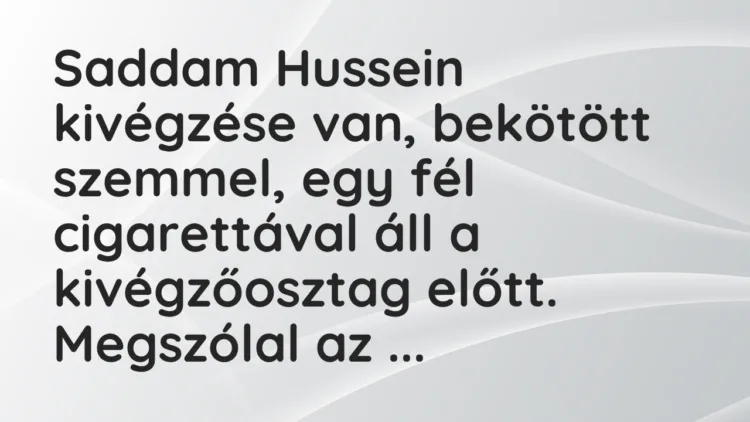 Vicc: Saddam Hussein kivégzése van, bekötött szemmel, egy fél cigarettával… Vicc: Saddam Hussein kivégzése van, bekötött szemmel, egy fél cigarettával…