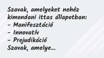 Vicc: Szavak, amelyeket nehéz kimondani ittas állapotban:

-…
