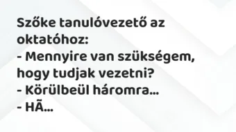 Vicc: Szőke tanulóvezető az oktatóhoz:

– Mennyire van szükségem, hogy…