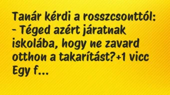 Vicc: Tanár kérdi a rosszcsonttól:

– Téged azért járatnak iskolába,…