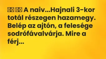 Viccek:
A naiv…Hajnali 3-kor totál részegen… Viccek:
A naiv…Hajnali 3-kor totál részegen…