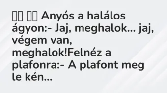 Viccek: 
		  
		  Anyós a halálos ágyon:- Jaj, meghalok… jaj,…