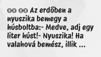 Viccek:
Az erdőben a nyuszika bemegy a húsboltba:-… Viccek:
Az erdőben a nyuszika bemegy a húsboltba:-…