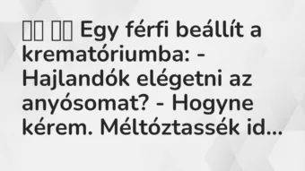 Viccek: 
		  
		  Egy férfi beállít a krematóriumba: – Hajlandók…